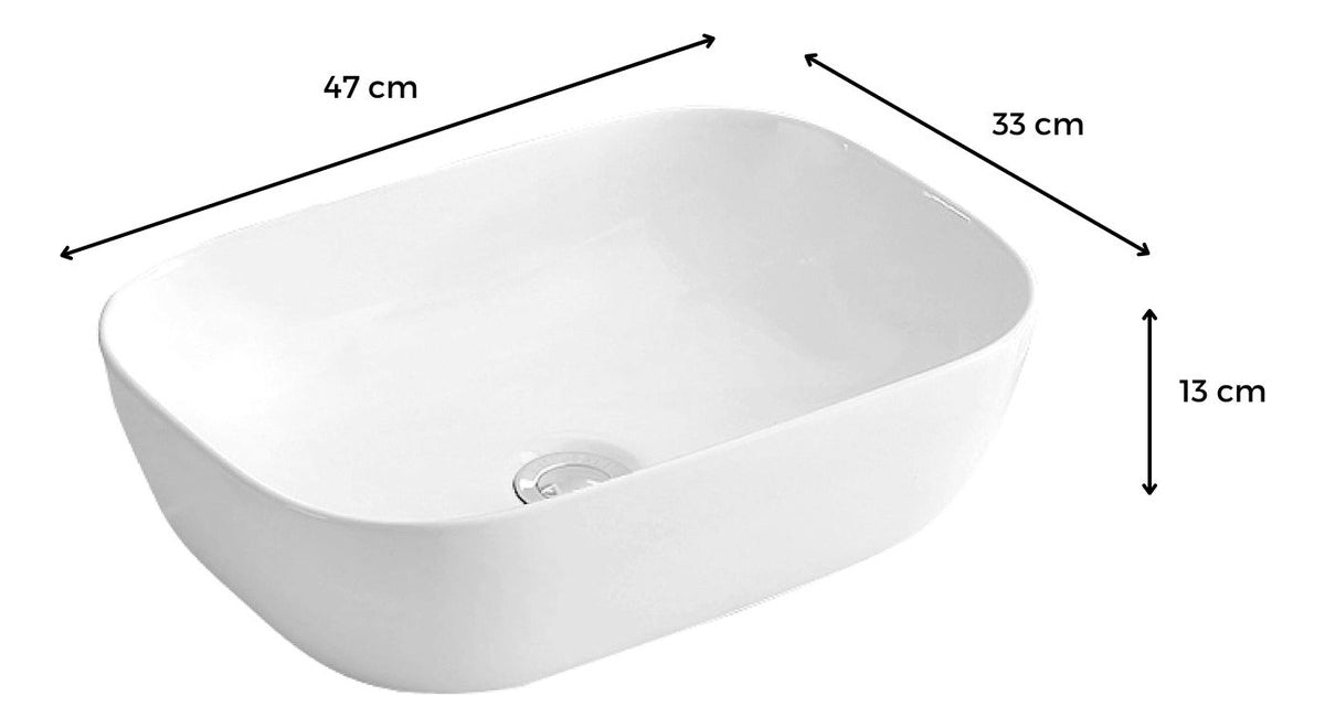 Lavamanos Ópera Rectangular 33x47 cm - Vessel Blanco de Sobreponer