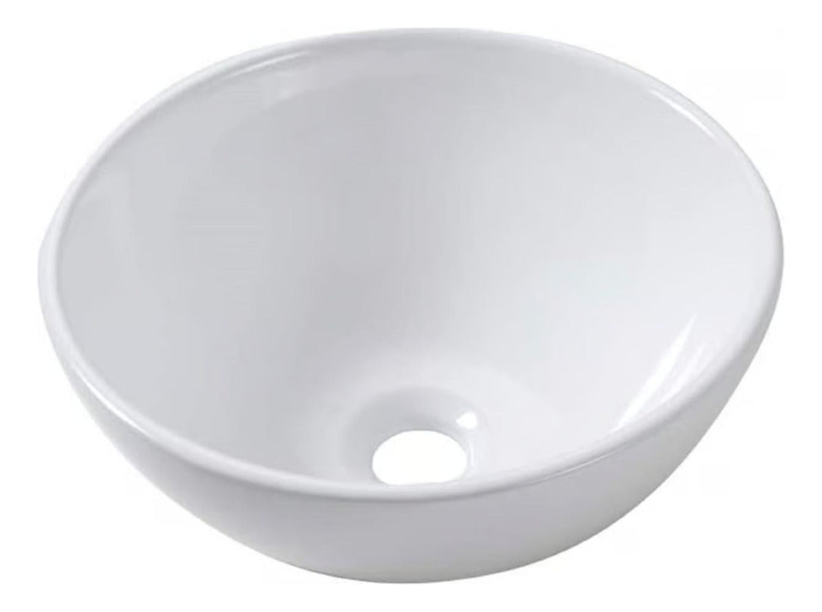 Lavamanos Redondo Sobreponer 32cm - Cerámica Blanca, 14cm Alto