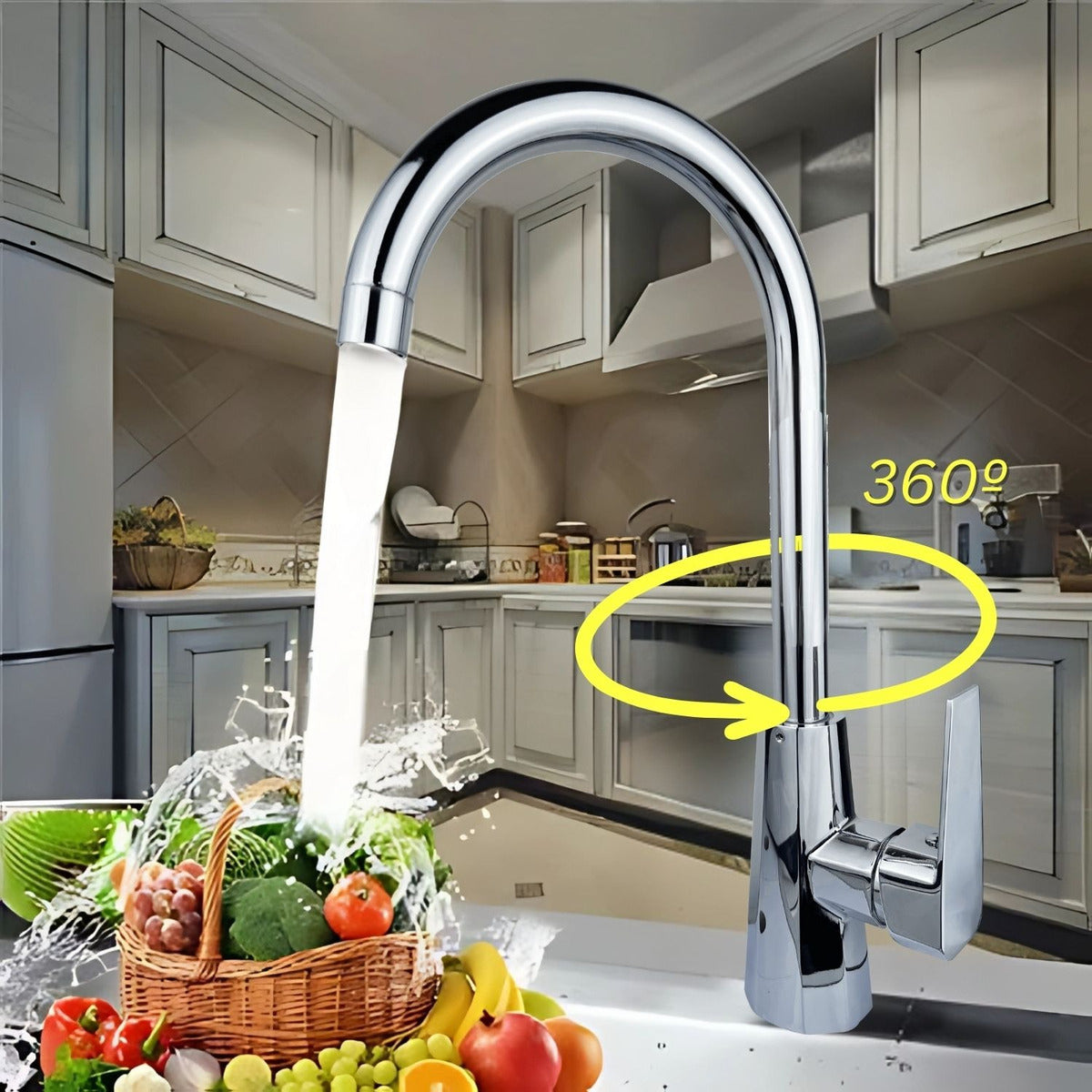 Grifería Monocontrol para Lavaplatos Cromada Metálica, Cuello Cisne - Cocina