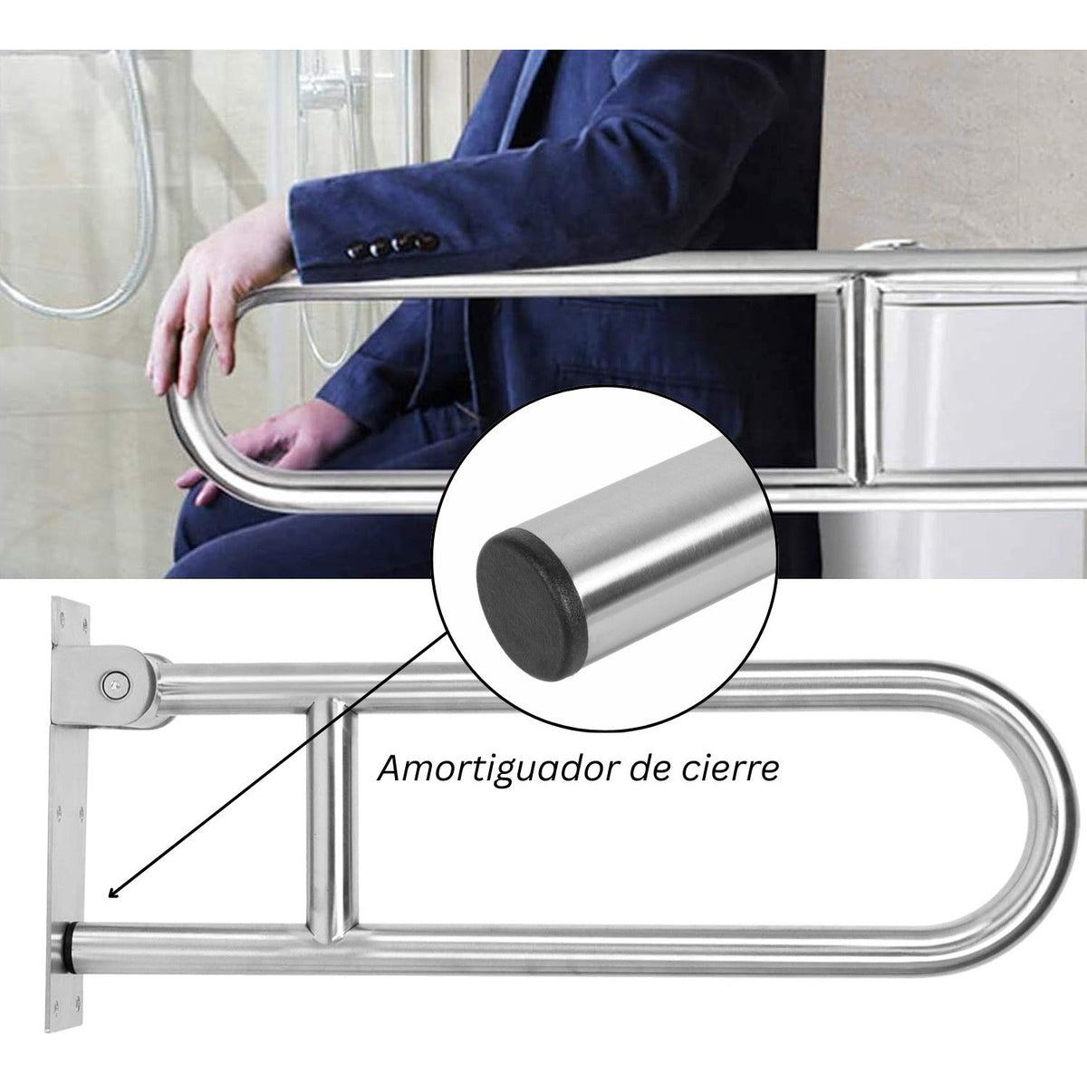 Barra De Seguridad Abatible 70cm En Acero Inoxidable