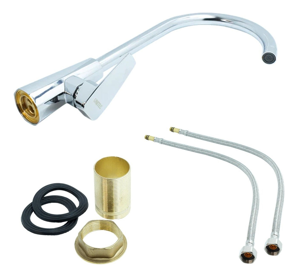 Grifería Monocontrol para Lavaplatos Cromada Metálica, Cuello Cisne - Cocina