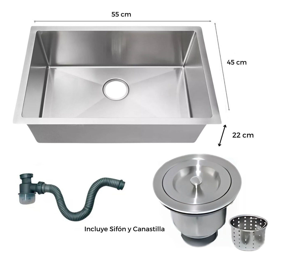 LAVAPLATOS SATINADO 55X45 EN ACERO INOX 304