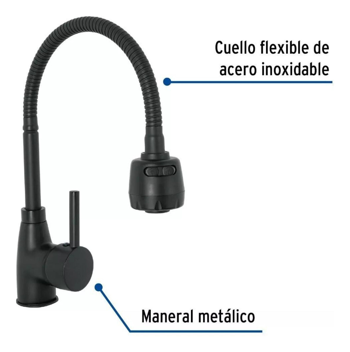 Grifería Lavaplatos Negra Monocontrol Flexible