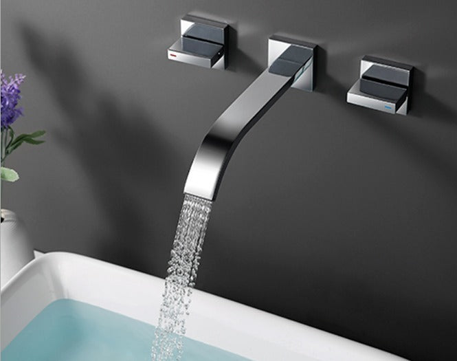 Griferia Lavamanos Cuadrada Pared Mezcla Agua Fria Caliente