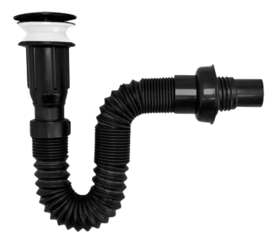 Set X 3 Desague Sifon Push Negro Corrugado Orientable