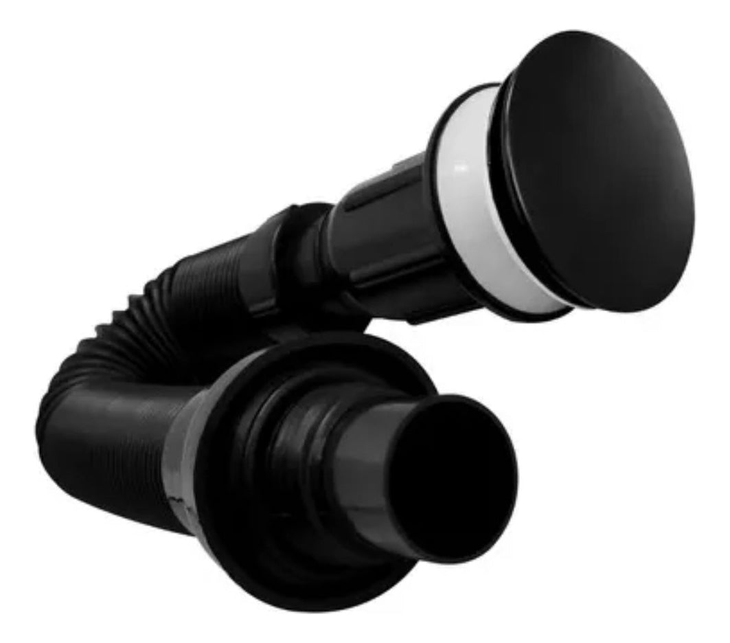 Set X 2 Desague Sifon Push Negro Corrugado Orientable
