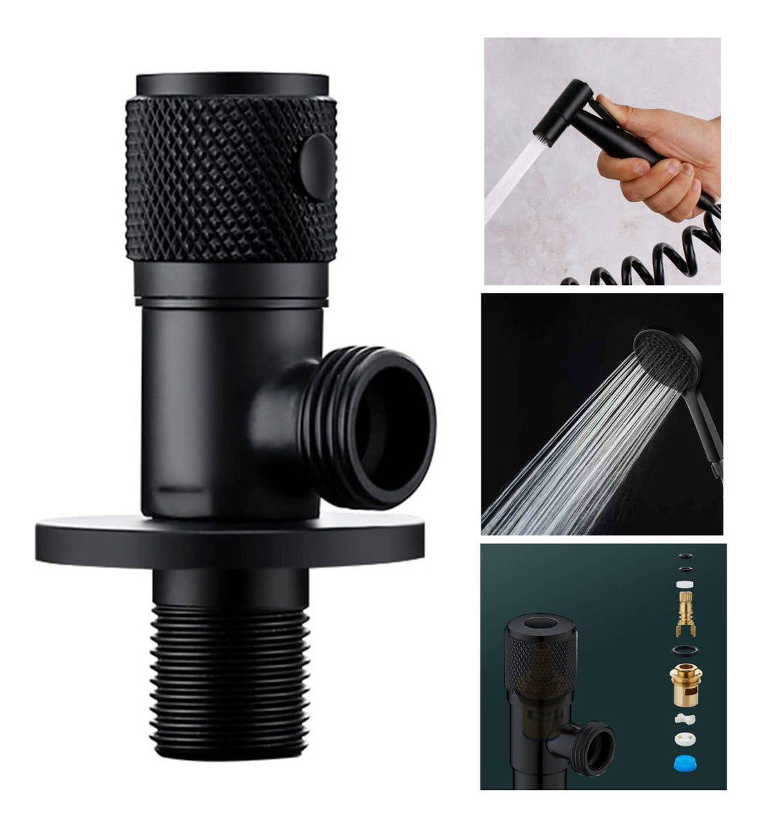 Teleducha Negra Con Soporte Pared Registro Agua Fria