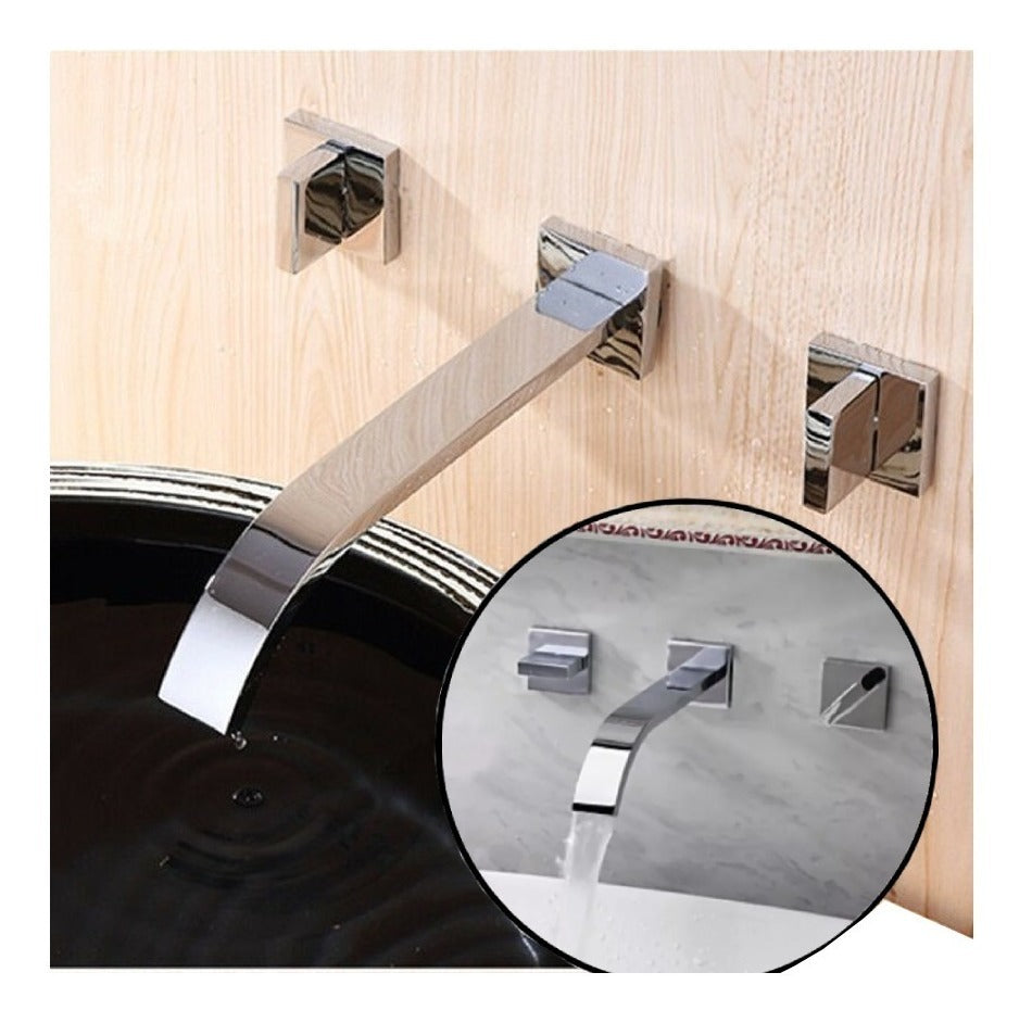 Griferia Lavamanos Cuadrada Pared Mezcla Agua Fria Caliente