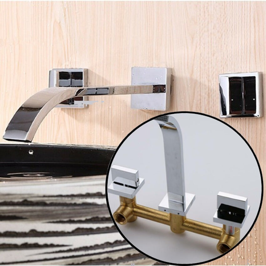 Griferia Lavamanos Cuadrada Pared Mezcla Agua Fria Caliente