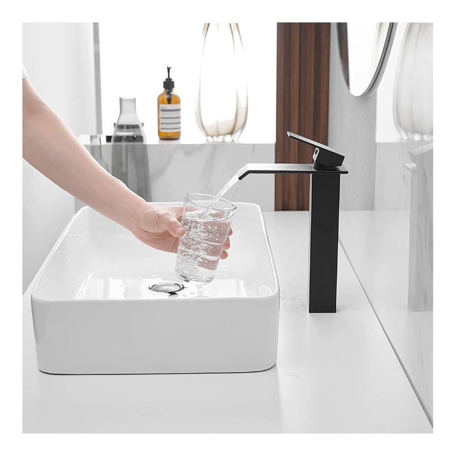 Kit Griferia Cascada Tugela Negra- Lavamanos Pool -desagüe