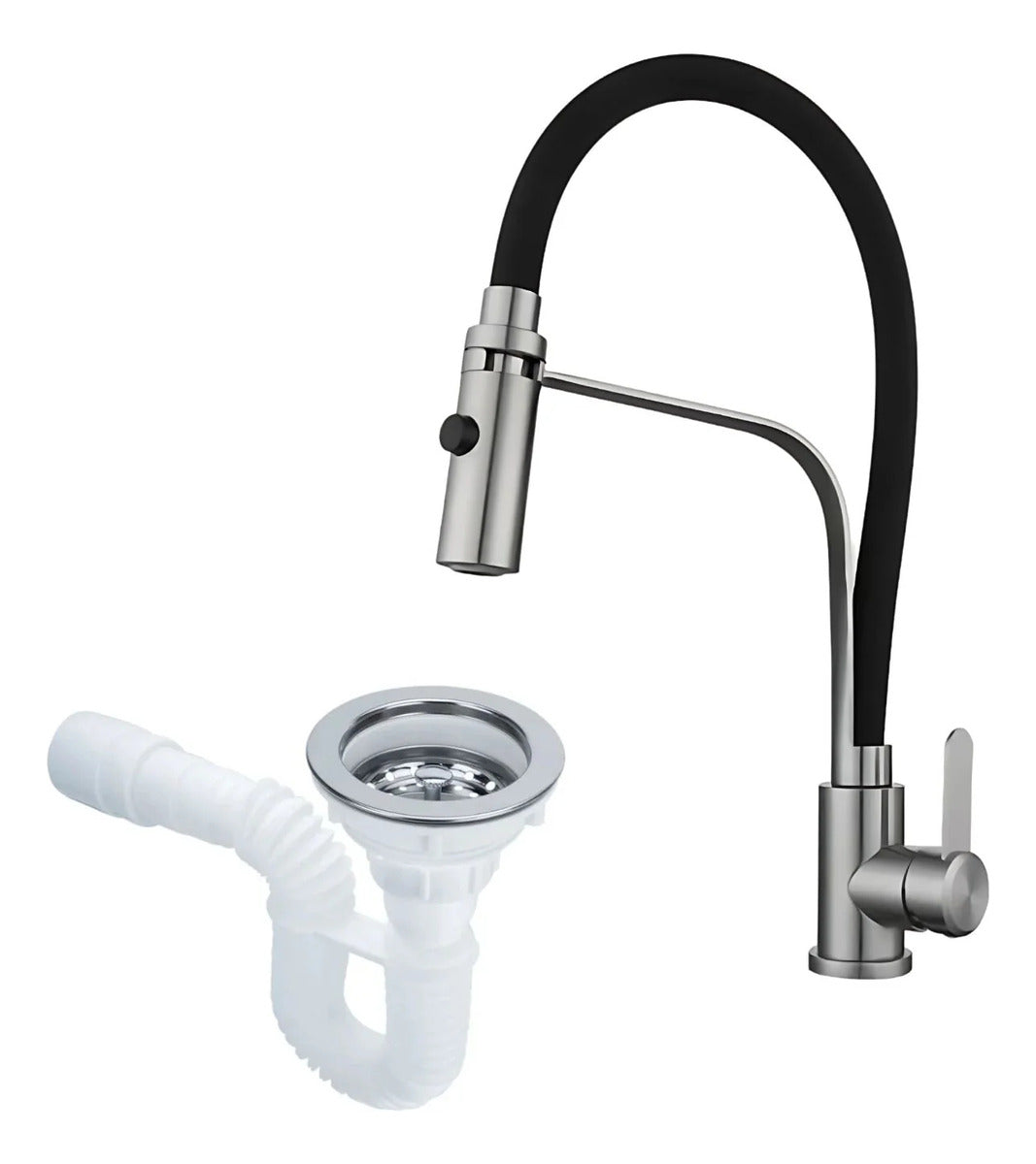 Kit Grifería Para Cocina Cuello Flexible Monocontrol Negra
