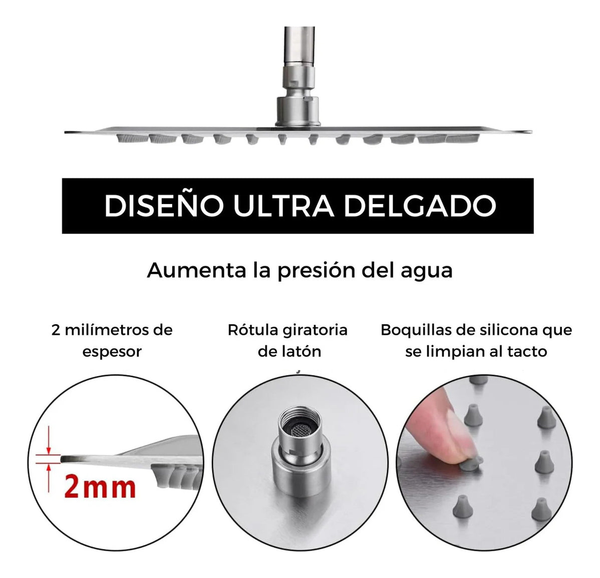 Regadera Acero Ultraplana 20 cms Redonda Alta Calidad Sin Tubo