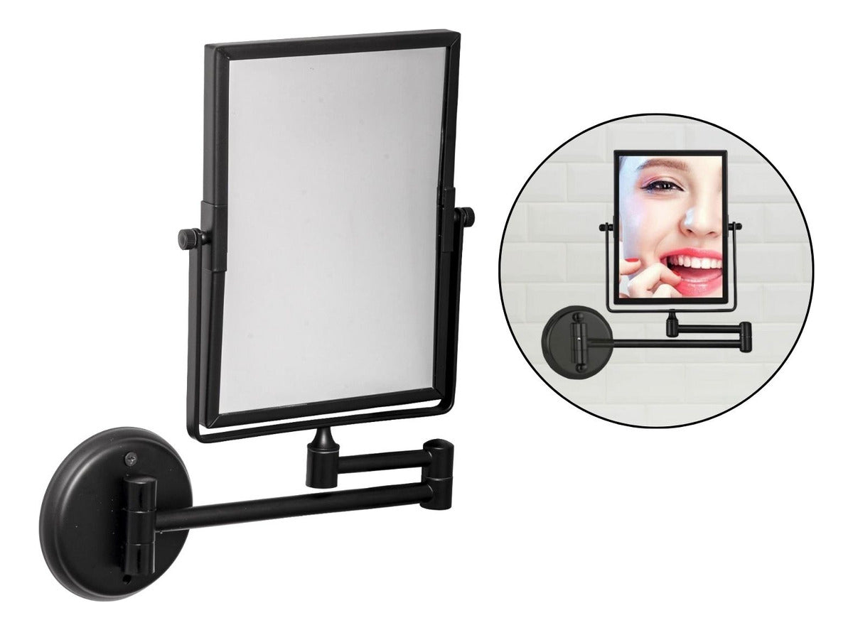 Espejo Cuadrado Ajustable Negro - Aumento 1x a 3x