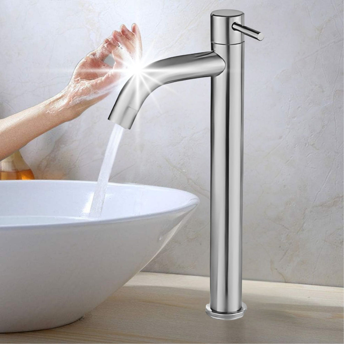 Grifer¡a llave Lavamanos Acero Satinada Poste Alto Para Agua Fr¡a.