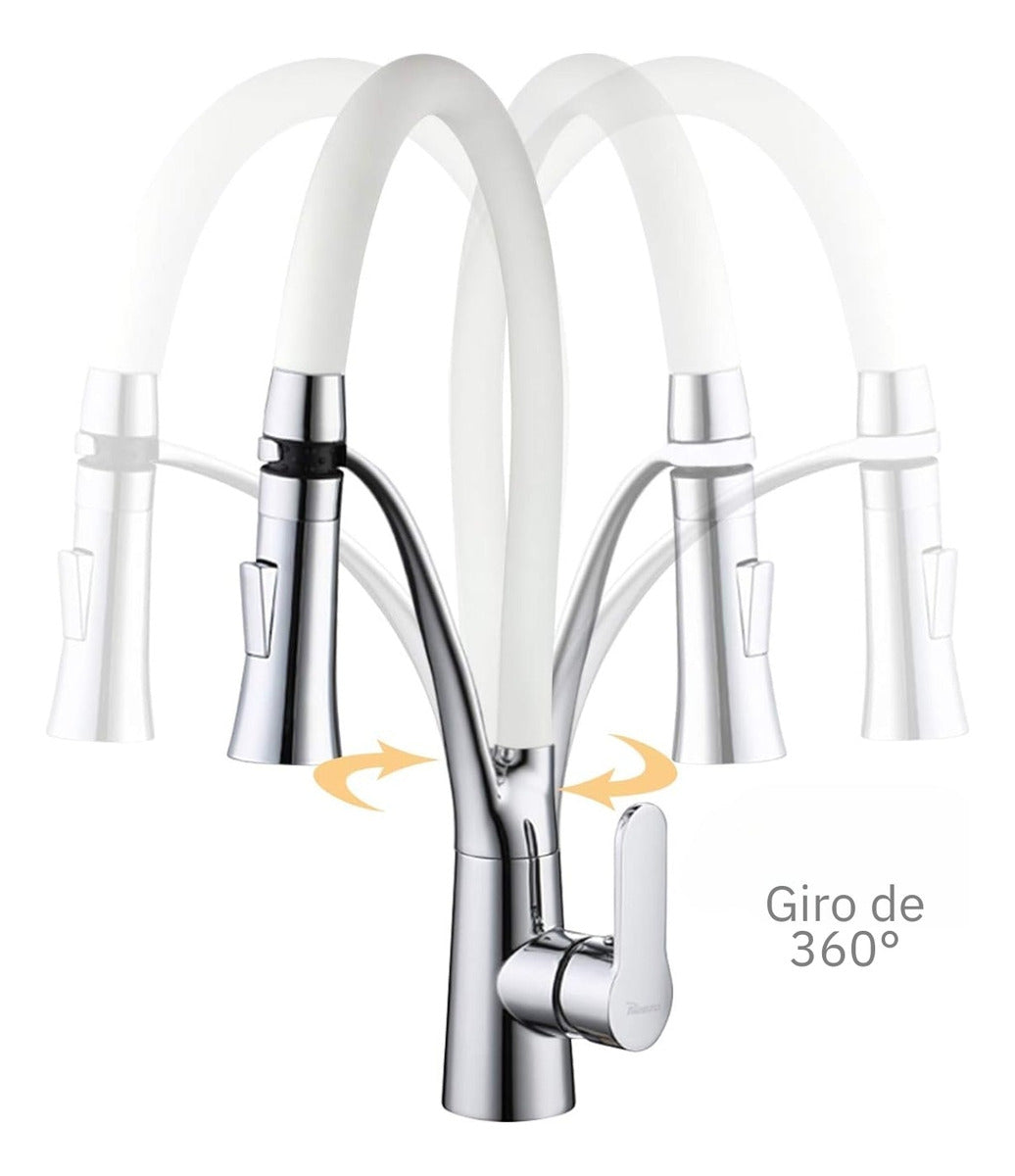 Griferia Monocontrol para Lavaplatos - Cuello Ajustable en Bronce Cromado - Blanco
