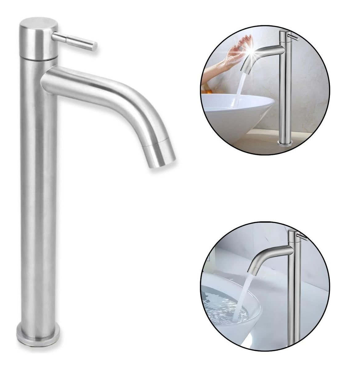 Grifer¡a llave Lavamanos Acero Satinada Poste Alto Para Agua Fr¡a.