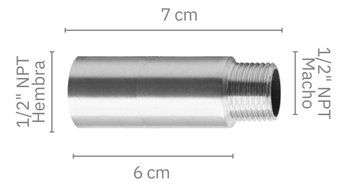 Extensor 1/2" NPT Macho Hembra 6cm Acero