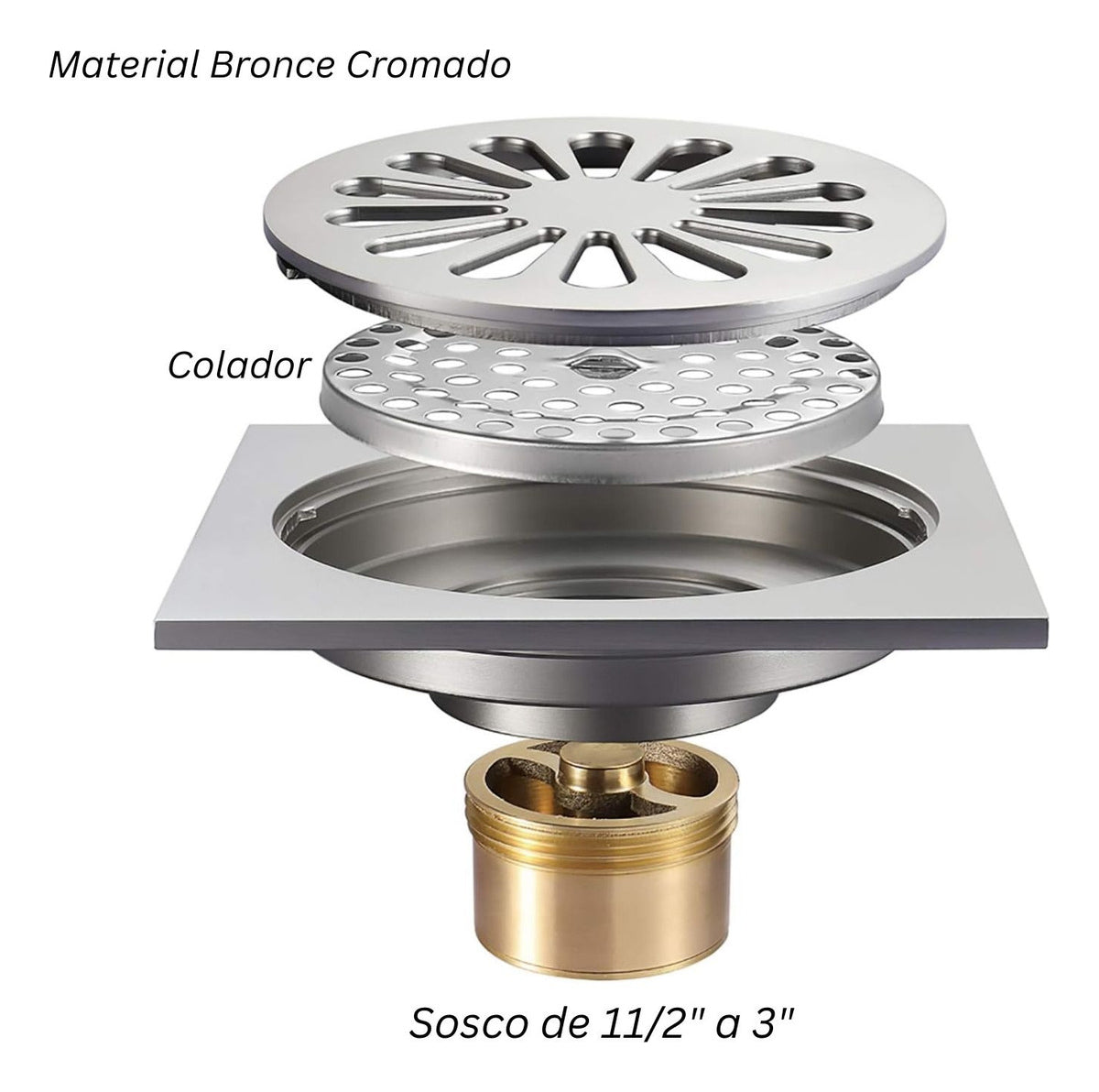 Rejilla de Piso 10x10 Níquel Cepillado con Núcleo de Latón para Desagüe