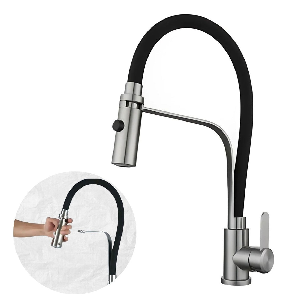 Grifería Para Cocina Cuello Flexible Monocontrol Negra