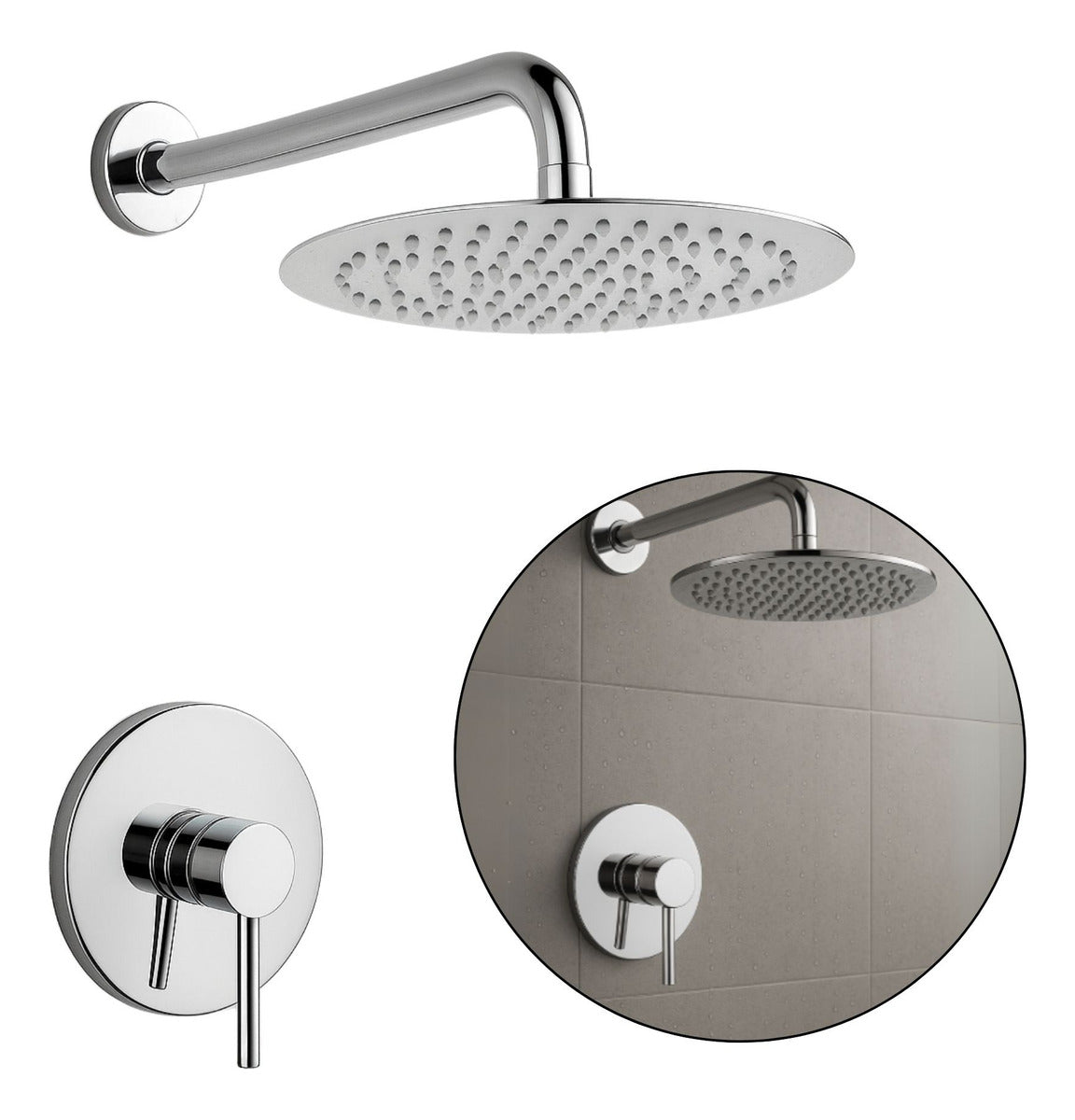 Set Ducha Monocontrol + Regadera Redonda 25Cm Cromo Lujo