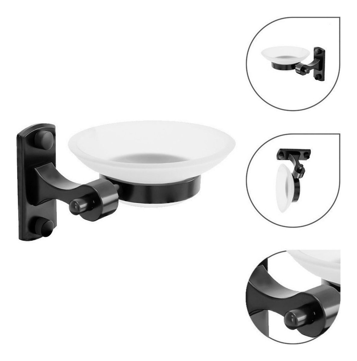 Jabonera Base Rectangular en Aluminio Color Negro con Plato de Cristal