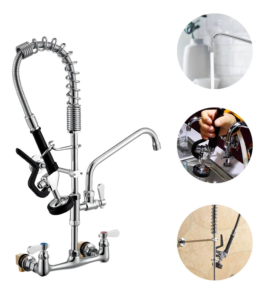 Grifer¡a Lavaplatos Industrial Doble - Cuello Giratorio 360ø - Pared 8? (20 cm) - Alta Resistencia