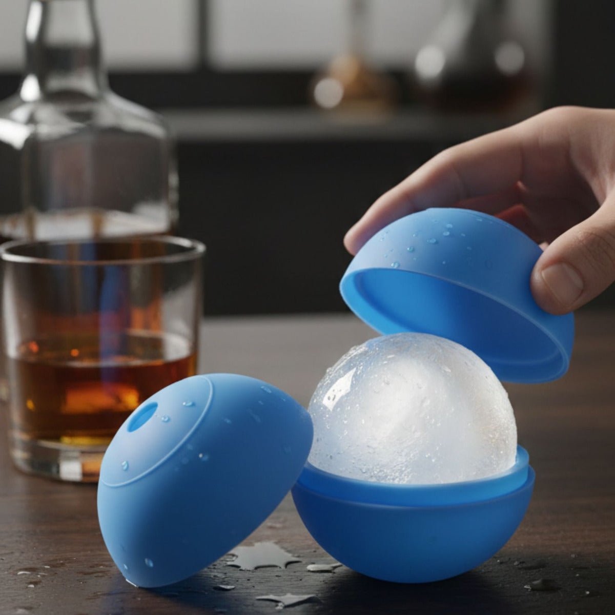 Molde De Silicona Para Hielo Esfera Grande Azul Pack X 2