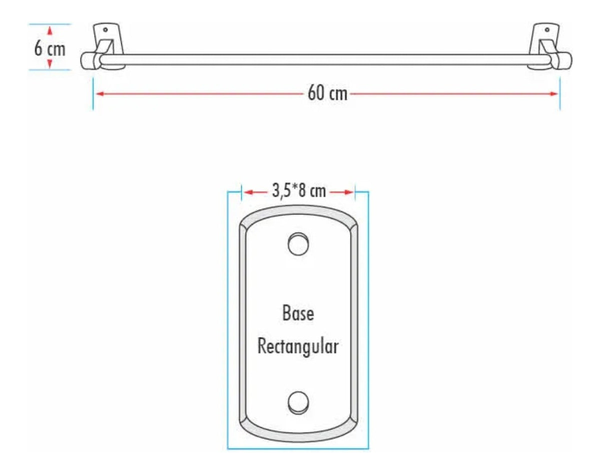 Toallero Barra de 60 cm - Base Rectangular en Aluminio Color Negro