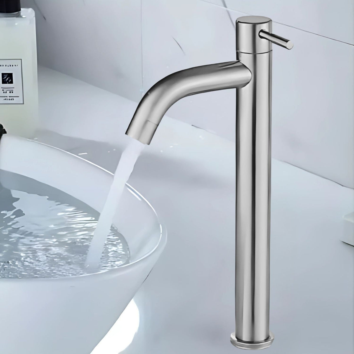 Grifer¡a llave Lavamanos Acero Satinada Poste Alto Para Agua Fr¡a.