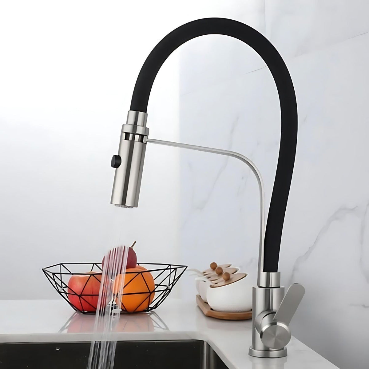 Grifería Para Cocina Cuello Flexible Monocontrol Negra