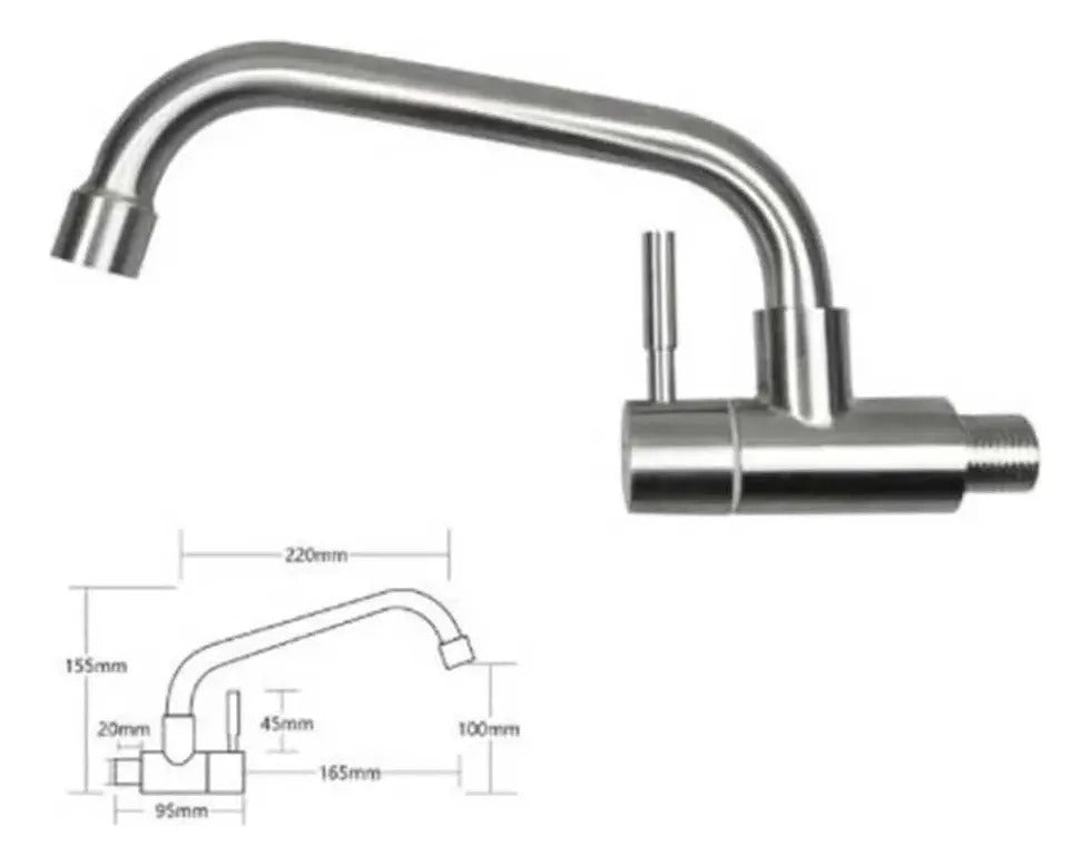 Llave Lavaplatos Pared Agua Fría Acero Inox 304