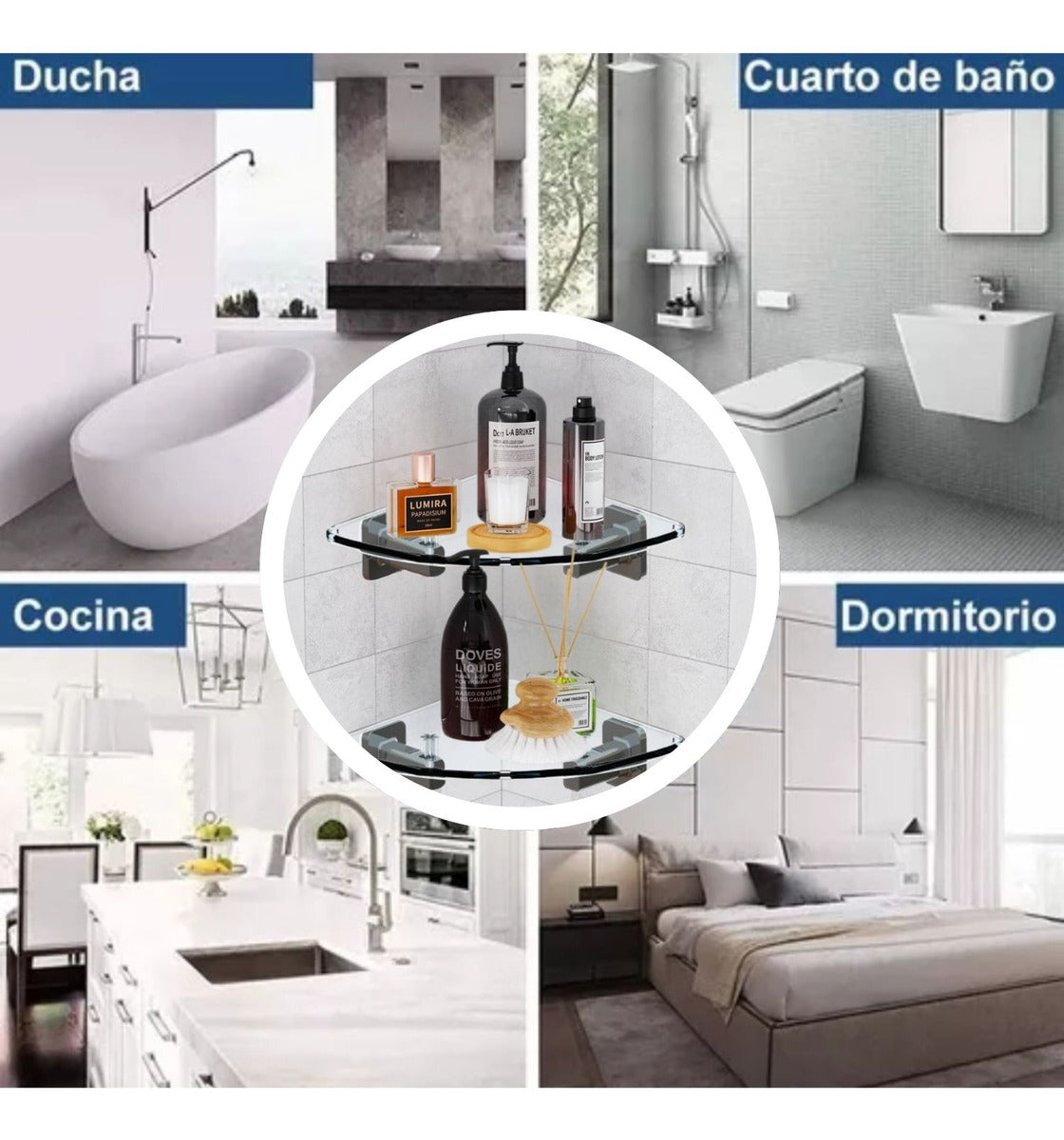 Repisa Esquinera Transparente Multiusos 14.3x47 Cm Alta Resistencia