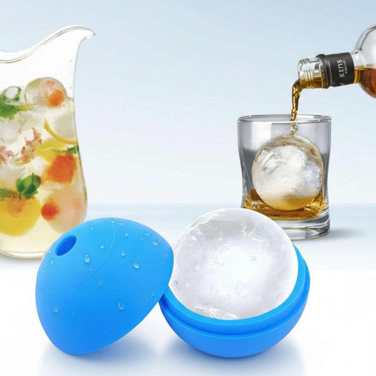 Molde De Silicona Para Hielo Esfera Grande Azul Pack X 2