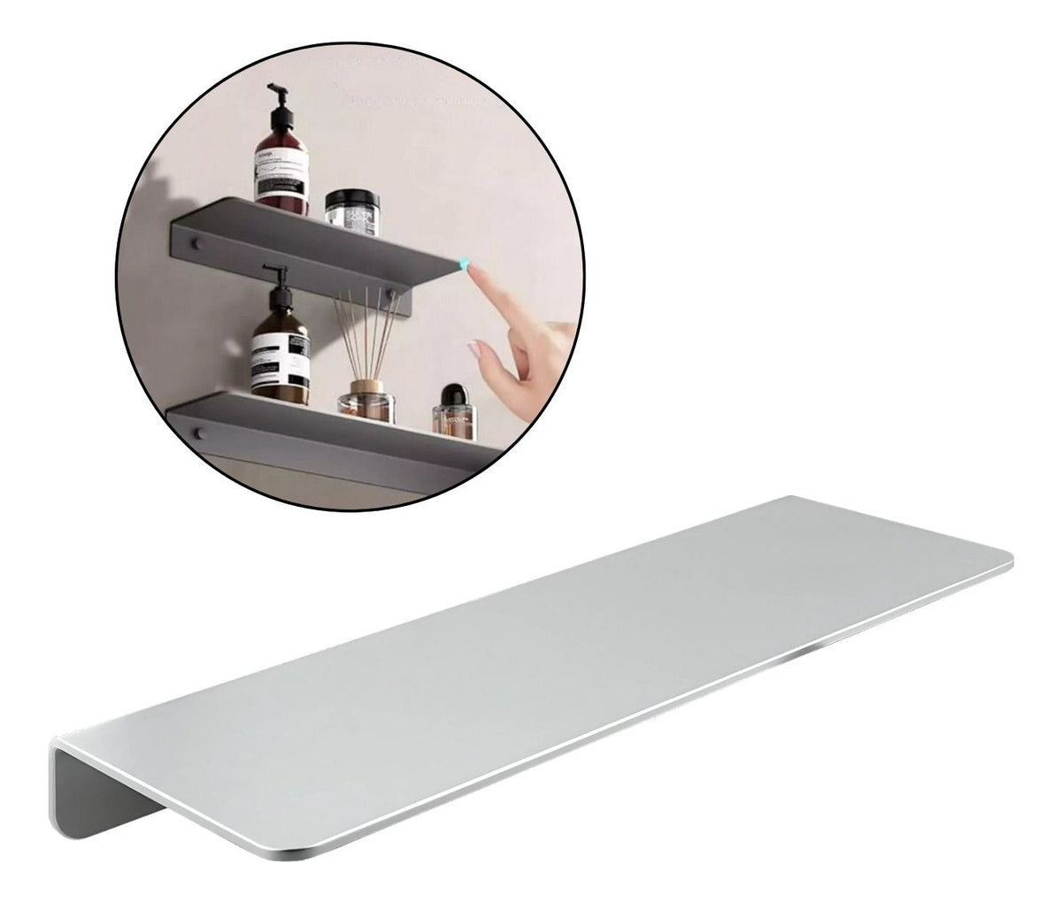 Repisa Moderna Rectangular Silver Gris Aluminio 28 cm - Incluye Accesorios de Instalación