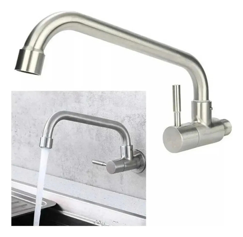 Llave Lavaplatos Pared Agua Fría Acero Inox 304