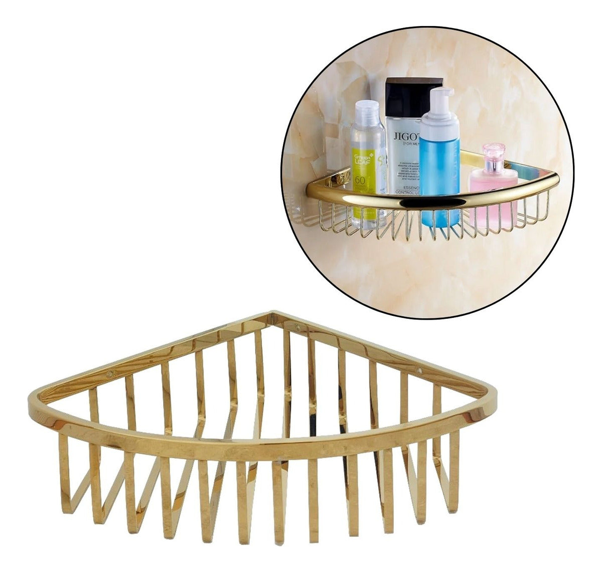 Jabonera Repisa Canastilla Esquinera Dorada - Inoxidable de Alta Calidad