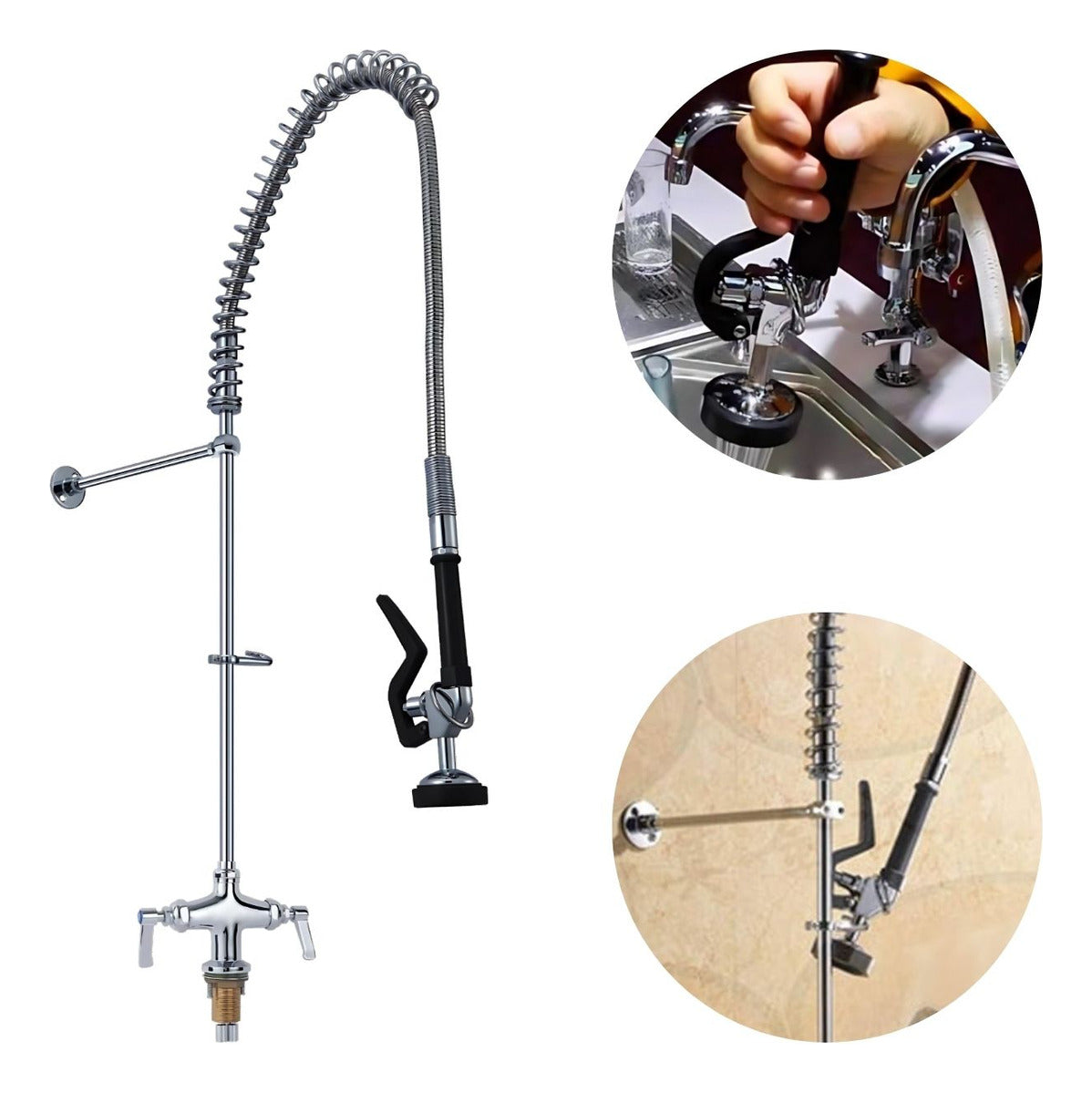 Grifer¡a Lavaplatos Industrial Alta De Mesa - Cromo - 1 Salida - Doble Mando - Alta Calidad