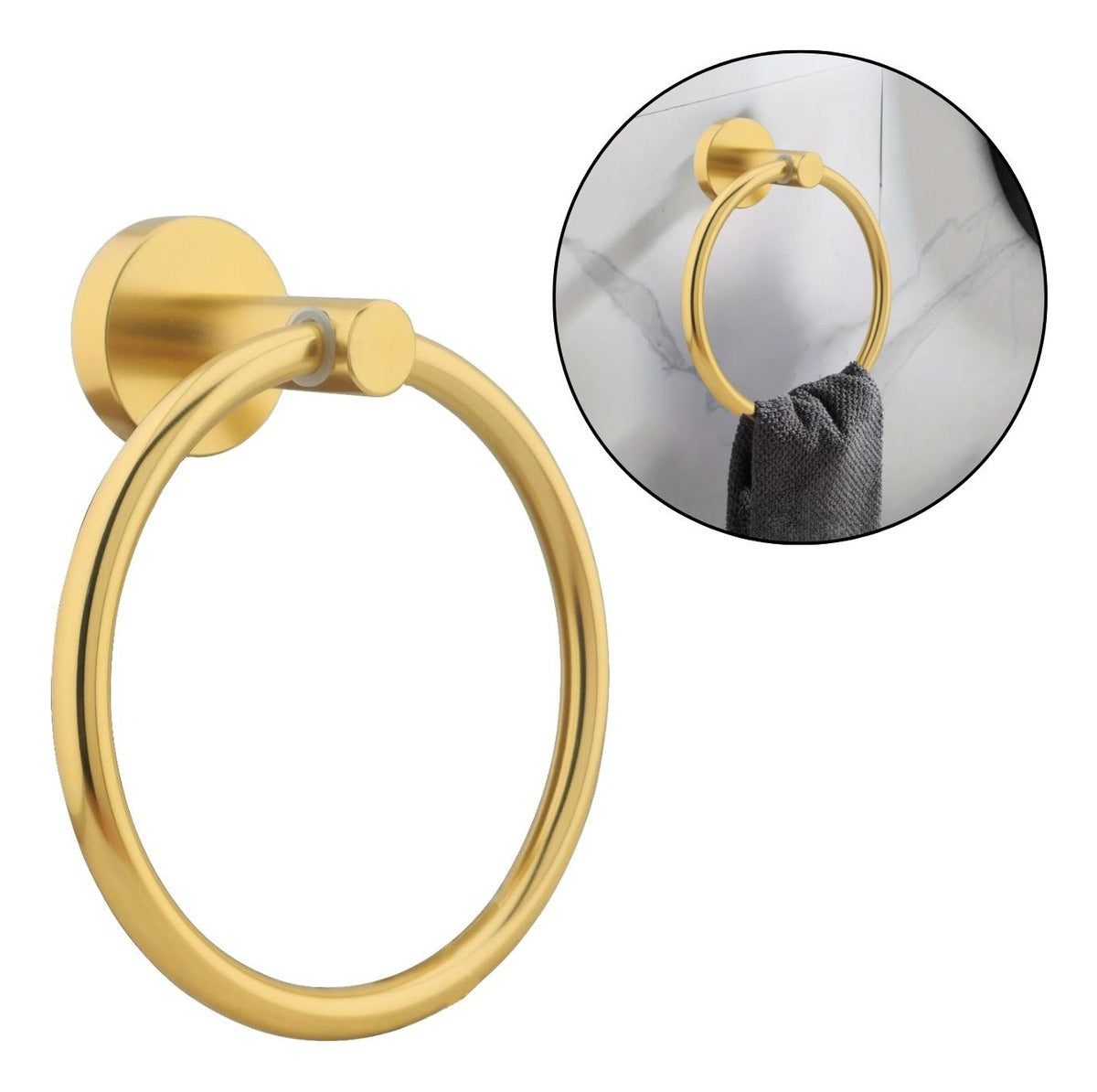 Toallero Aro Línea Jade Dorado en Aluminio con Accesorios de Instalación