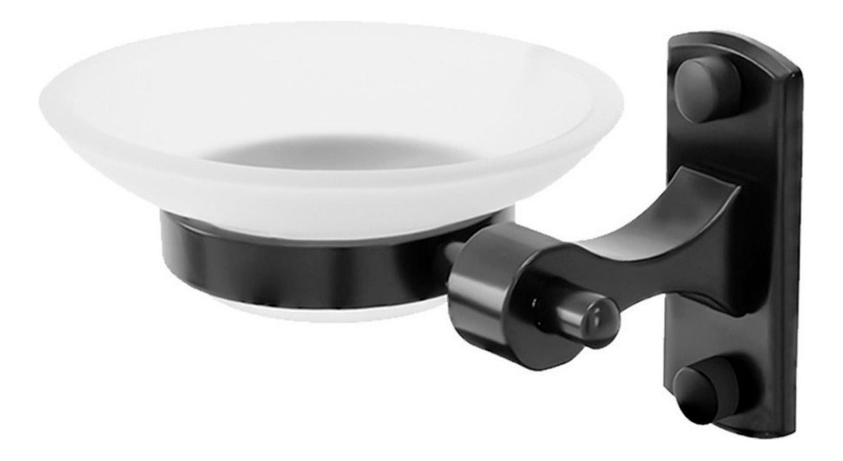 Jabonera Base Rectangular en Aluminio Color Negro con Plato de Cristal