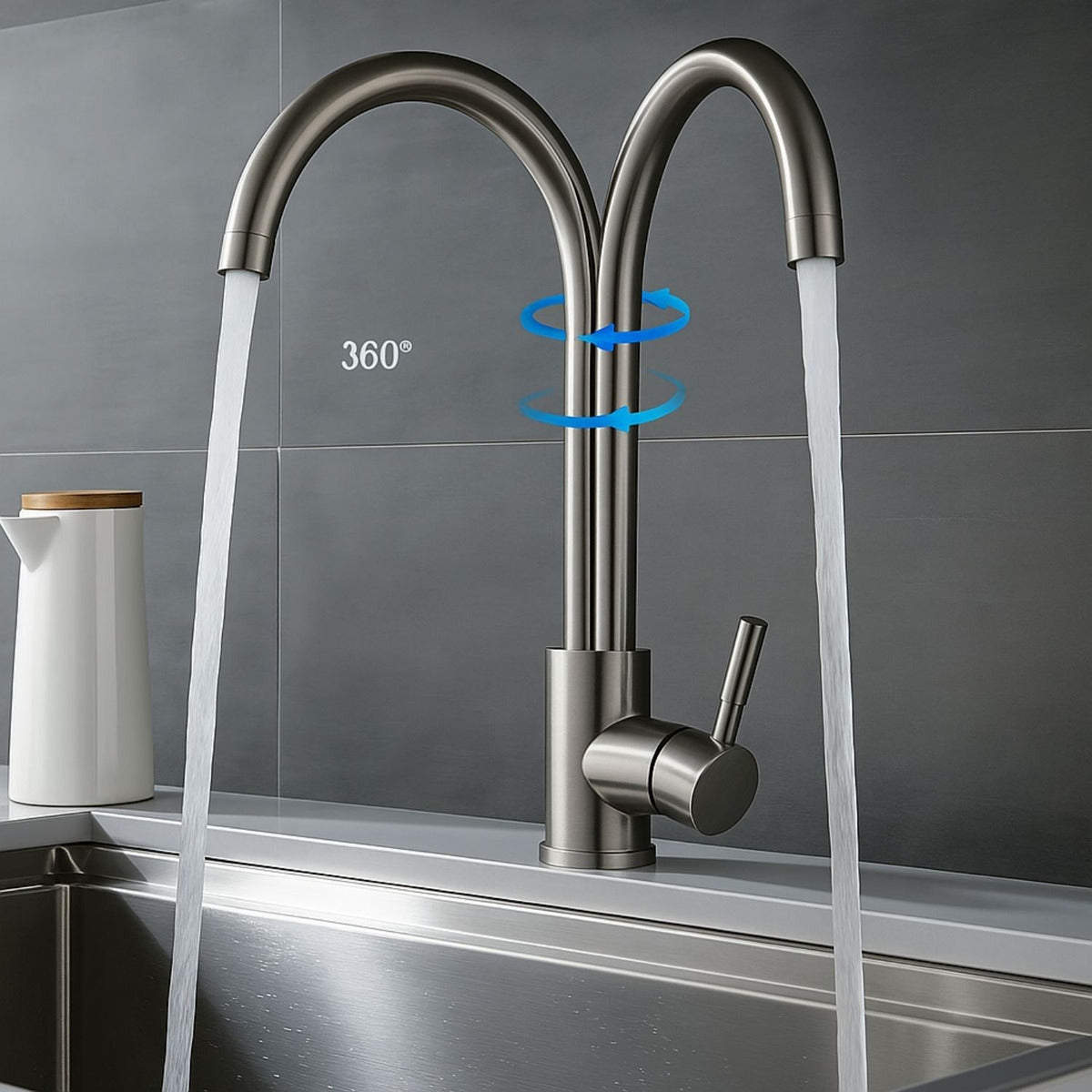 Griferia Lavaplatos Cuello Cisne En Acero Inoxidable Monocontrol