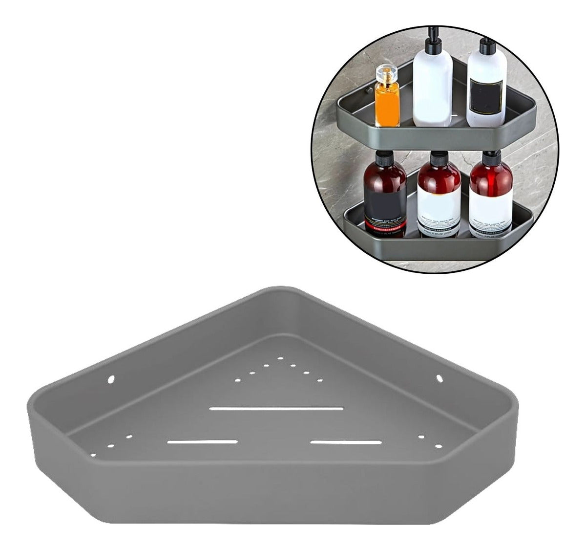 Repisa Baño Esquinera Moderna Silver Aluminio Gris - Inoxidable