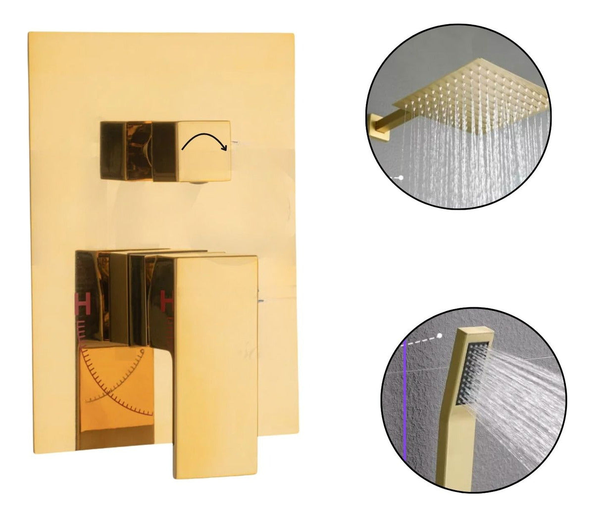 Grifería para Ducha Monocontrol Dorada - Salida a Bañera o Ducha Teléfono