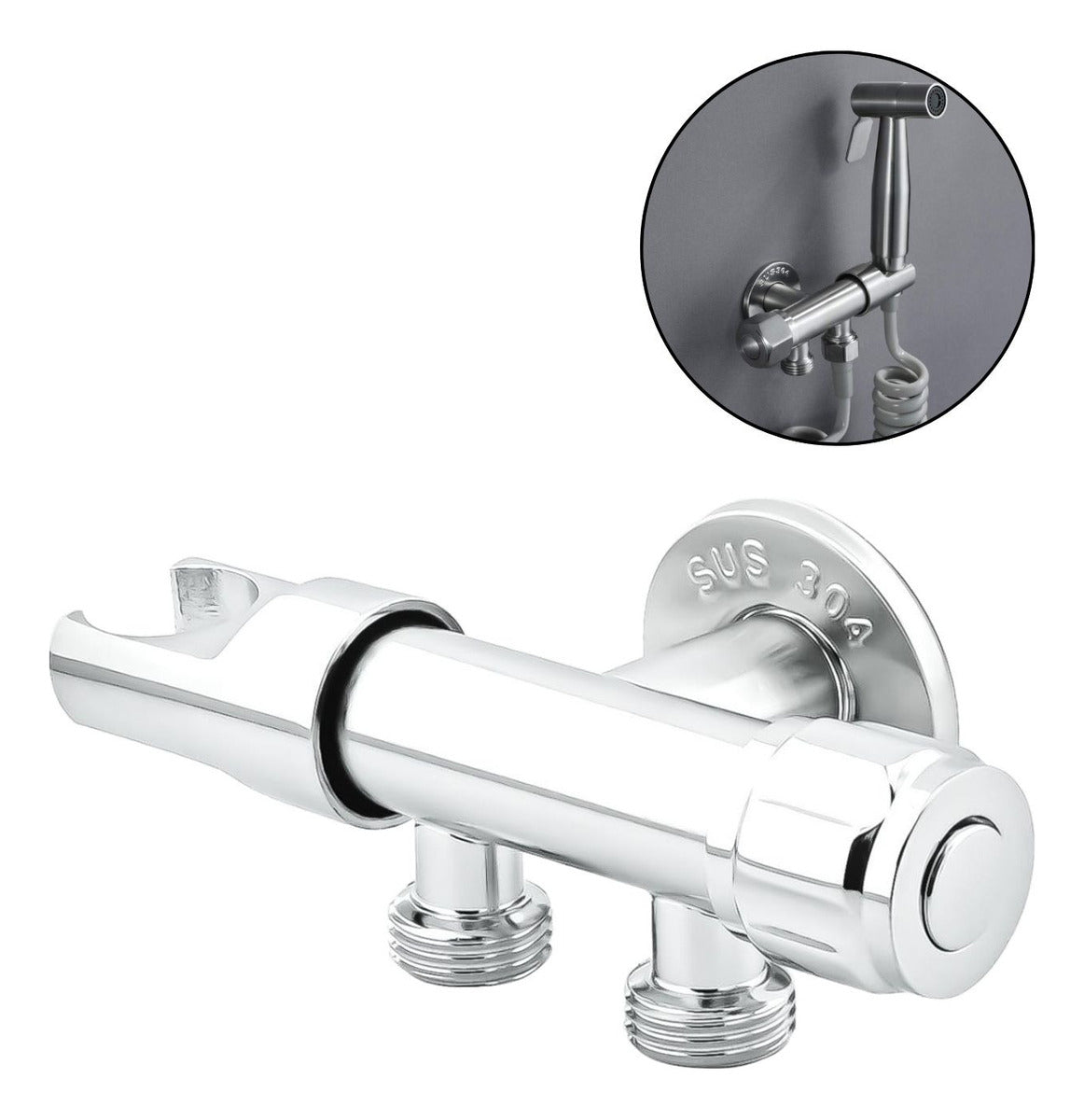 Válvula Registro-Desviador-Soporte Pulido SUS304 con Válvula de Cierre por Separado