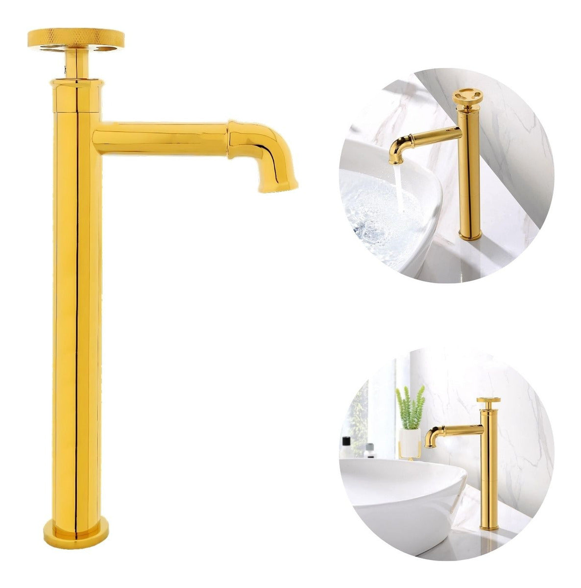 Llave Griferia de Agua Fría Alta LVM Industry Gold - Grifería para Lavamanos Alta