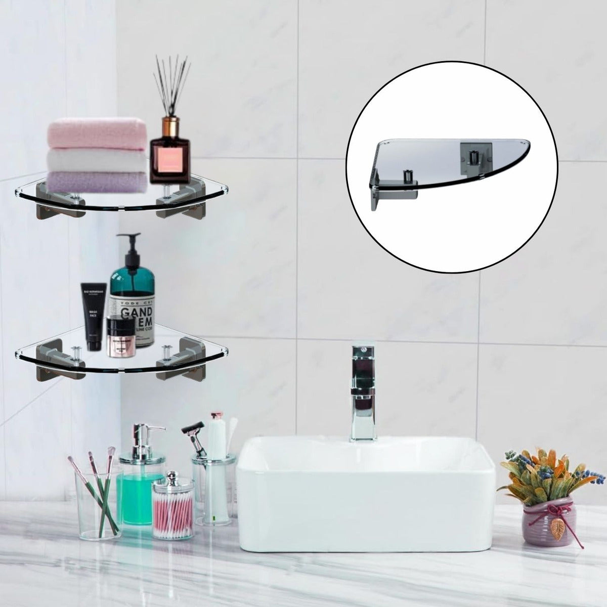 Repisa Esquinera Transparente Multiusos 14.3x47 Cm Alta Resistencia