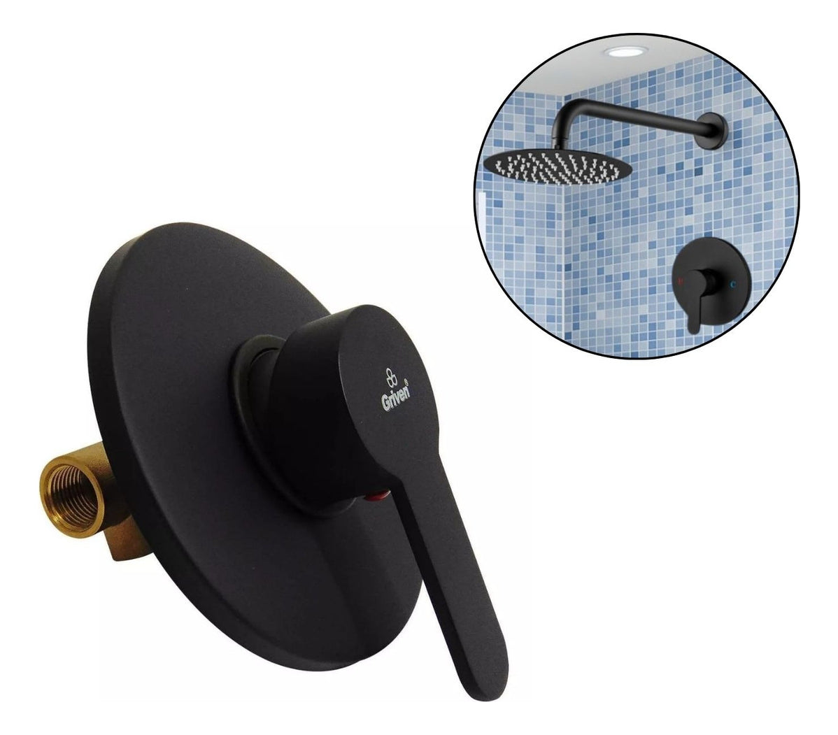 Set Conjunto Ducha Monocontrol Negro Metálico Redonda con Regadera 20 cm y Tubo