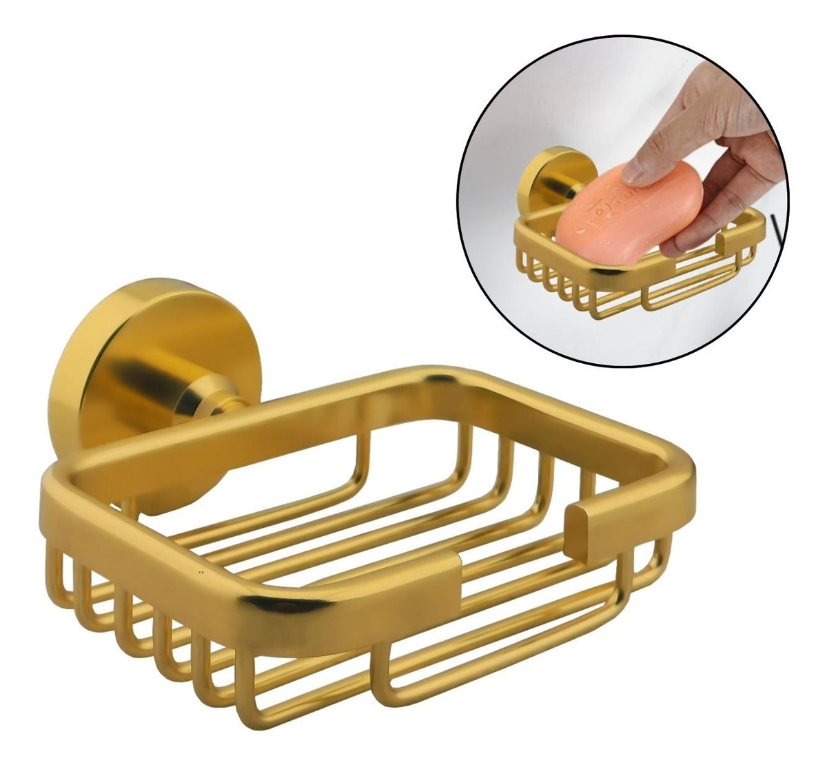 Jabonera Tipo Canasta en Aluminio de Alta Calidad - Acabado Dorado