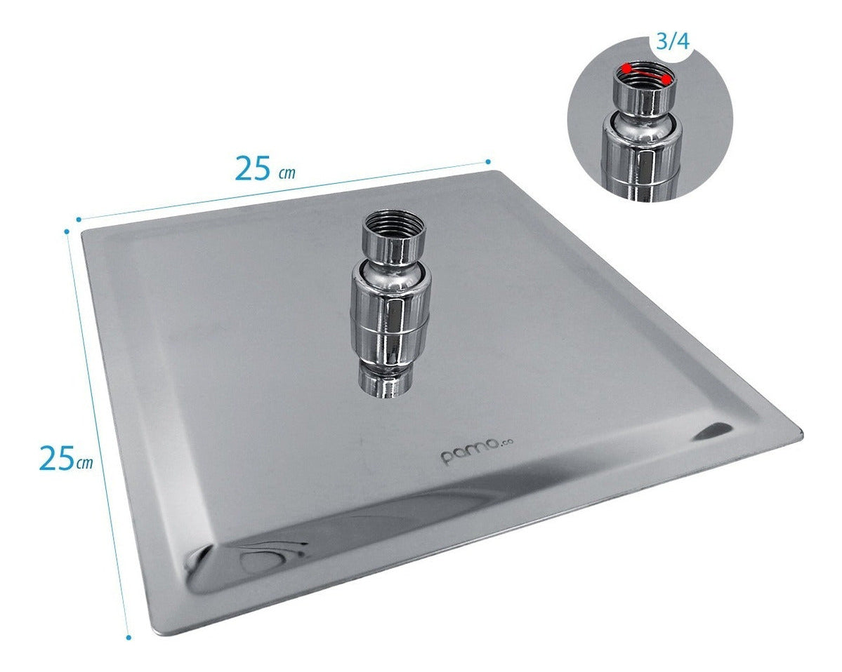 Regadera Ducha Metalica Cuadrada 25 Cms-cromo Incluye Tubo