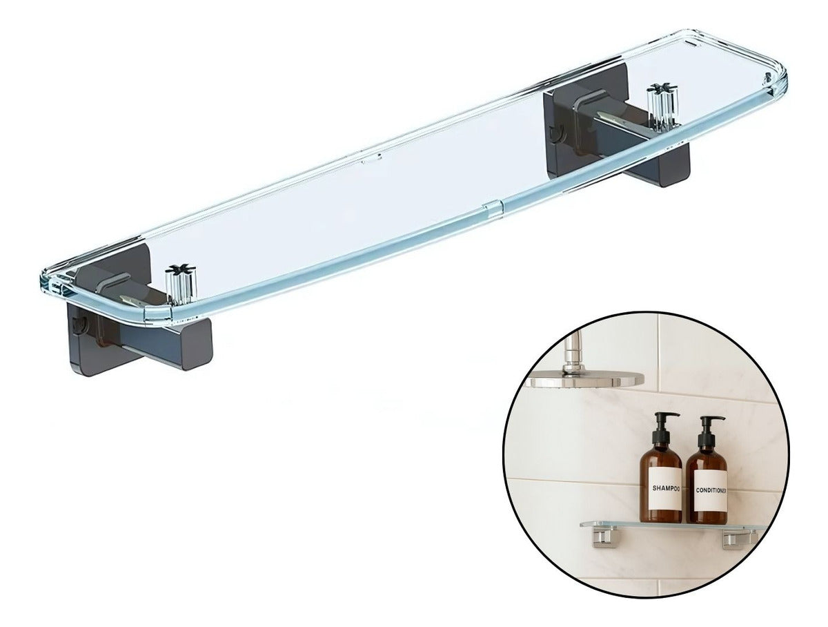 Repisa Acrílica Transparente 45Cm Soportes Cromados Alta Resistencia