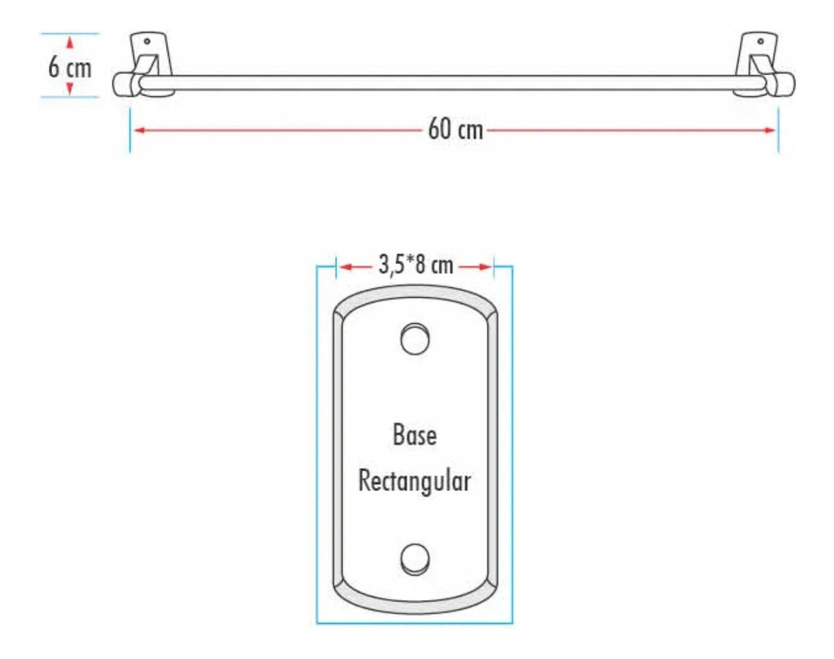Toallero Barra de 60 cm - Base Rectangular en Aluminio Color Negro